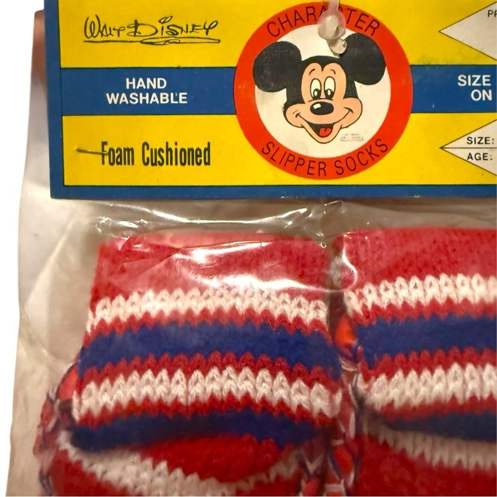 Vintage Mickey Mouse Club Slipper Socks Walt Disney Productions Red/White/Blue 6 - Picture 2 of 6